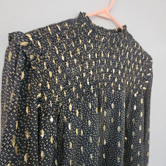 NWT Elan Metallic Foil Printed Smocked Blouse Sz Medium - Picture 3 of 14